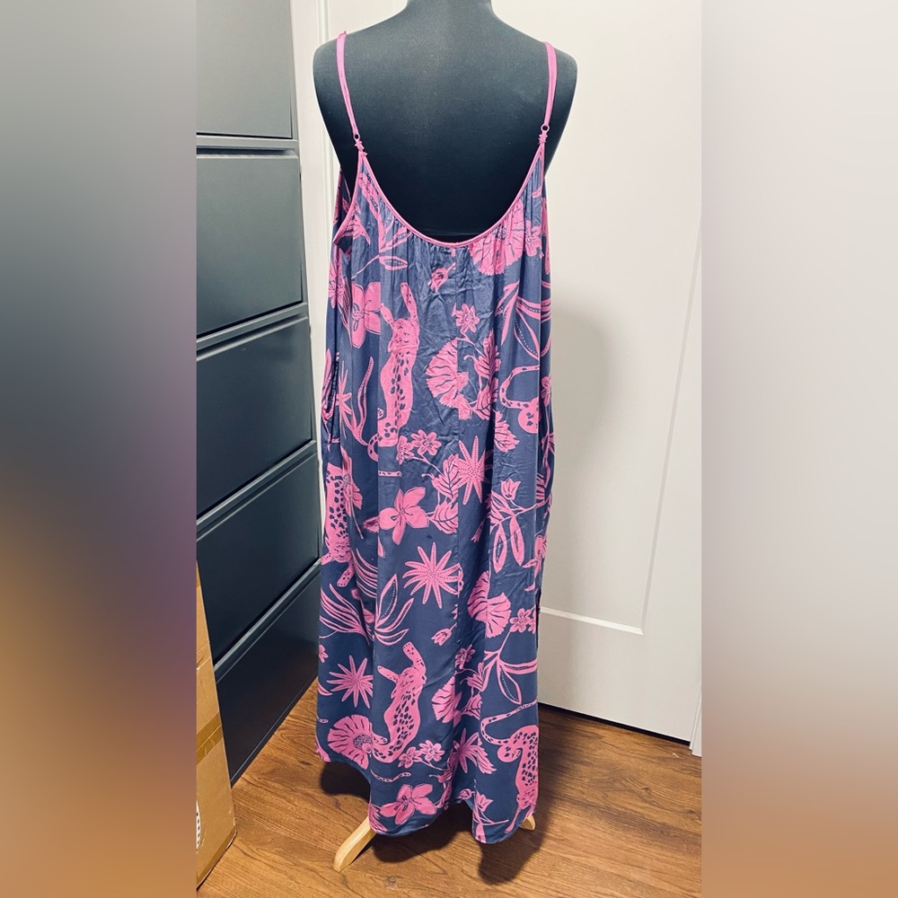 Pink and gray Floral cheetah print Maxi night gown - Picture 3 of 3